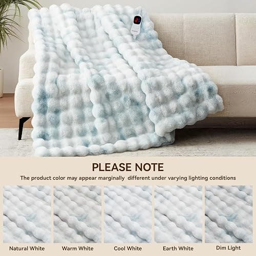 Anysay Heated Blanket Throw with 1/2/4/6/8 Hours Auto-Off 10 Heat Level, 50'' * 60'' Cozy Faux Rabbit Fur Bubble Electric Blanket with Overheat Protection(Blue) thumbnail 7