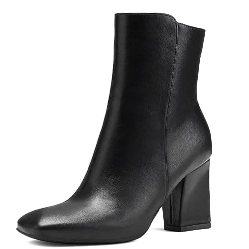 mysoft Women's Ankle Boots Square Toe Side Zipper GoGo Boots Chunky Block Heel Mid Calf Low Heeled Short Booties - Image 1