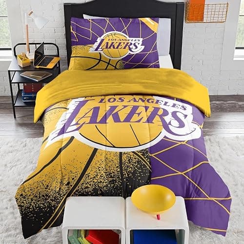 NORTHWEST Los Angeles Lakers NBA Comforter Set – Officially Licensed Bedding with Team Logo & Pillow Shams – Basketball Bedroom Decor– Basketball Fan Bedroom Set, Twin/Twin XL - Image 1