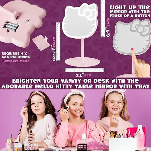 Get Trend Hello Kitty Sanrio LED Vanity Mirror with Lights for Women, Teens, Light Up Makeup Mirror for Desk, Room Decor, Kawaii Gifts for Women (Pink/Hello Kitty) thumbnail 3