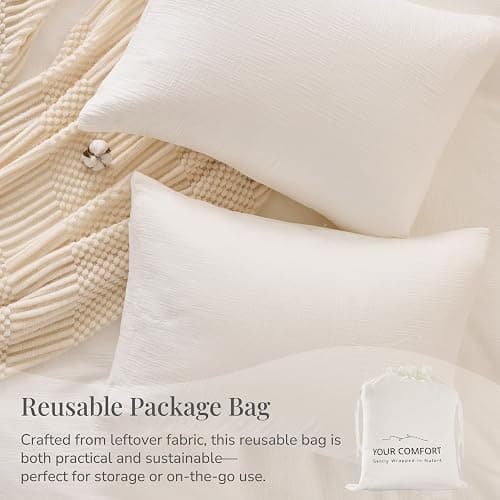 RENEWROOTS Off White Duvet Cover Queen Size 100% Sandwashed Cotton | Soft, Lightweight, Breathable Duvet Cover Set 3 Pieces with Zipper Clousre & Corner Buttons Queen 90"x90" thumbnail 7