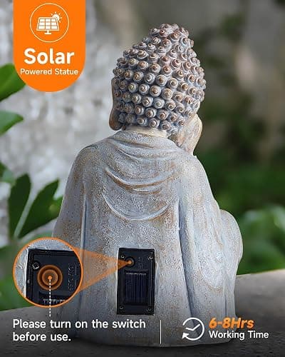 Thumok Buddha Statue Outdoor with Lotus Flower Light, IP65 Waterproof Solar Statue Lights, Outdoor Statues for Garden, Zen Decor for Garden, Home, Patio, Lawn thumbnail 6