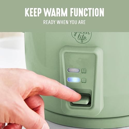 GreenLife Electric Rice Cooker, 3-Cups Uncooked/6-Cups Cooked, Removable PFAS-Free Nonstick Pot, One-Switch Design, Auto Keep Warm, Small Space Saving, Rice Paddle, Soup, Grains, Oatmeal, 1.5 QT, Green thumbnail 9