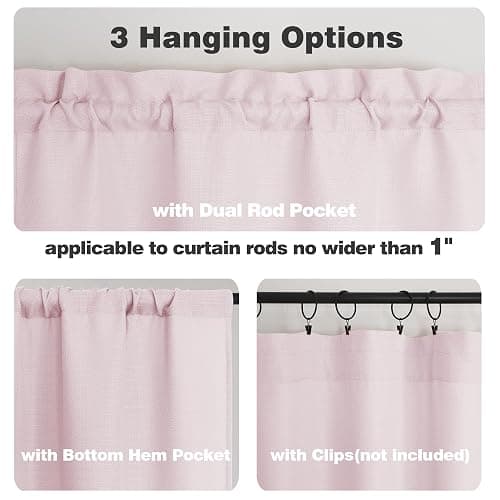 Chyhomenyc Bennet 2-Panel Blush Pink Kitchen Curtains, 36 Inch Length Tier, Faux Linen Textured Small Cafe, Light Filtering Short Window for Bathroom Basement, 30x36 Inch thumbnail 6