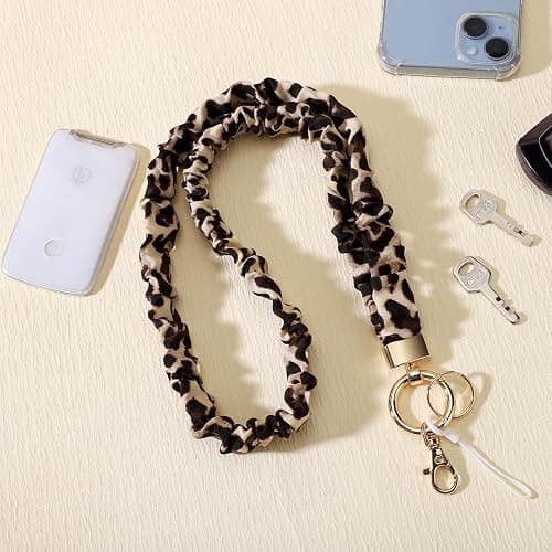 Stretchy Lanyard for ID Badges,Teacher Lanyard for Keys, Cute Neck Lanyard for Women (Coffee-Colored Leopard Print) thumbnail 2