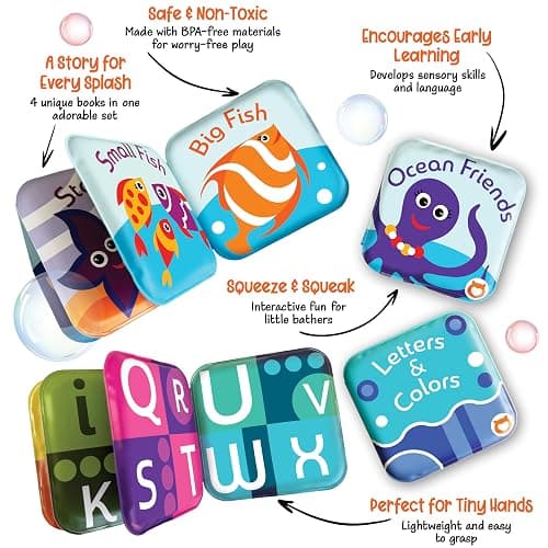 Floating Baby Bath Books Set of 4 - Bath Books for Babies, Infants - Waterproof, Mold-Free Bath Toys for Learning & Early Education (Fruit, Ocean, ABC, Numbers Books) thumbnail 4