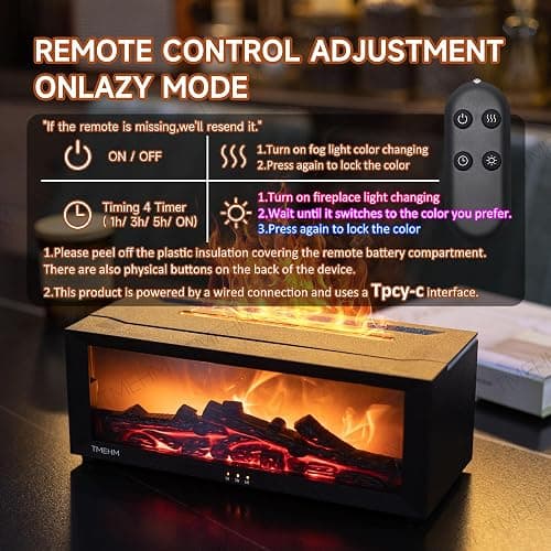 TMEHM Fireplace Flame Air Diffuser Humidifier,7 Colors Aromatherapy Essential Oil Diffuser,Ultrasonic Aroma Humidifier with Timer for Home,Bedroom,Office,Yoga (BlackB, L) thumbnail 6
