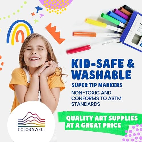 Color Swell Washable Bulk Markers Pack 36 Boxes of 8 Vibrant Colors Each (288 Total Super Tip Markers) for Classrooms, Parties, Donations, Home thumbnail 2