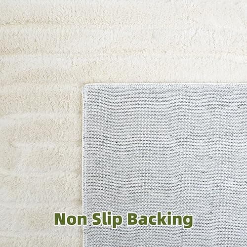 MATIIUI Beige Solid Area Rug 8x10, Washable Rugs for Living Room Bedroom | Modern Neutral Boho Geometric High-Low Pile Carpet, Soft, Fluffy Non-Slip Rugs for Nursery, Kids Room, Apartment, Home Office thumbnail 5