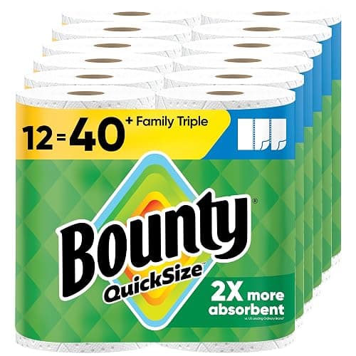 Bounty Quick-Size Paper Towels, White, 12 Family Triple Rolls = 40 Regular Rolls - Image 1