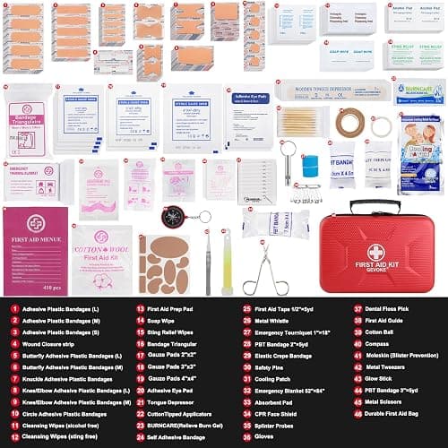 Gevoke 410 Piece Waterproof Hard Shell First Aid Kit for Home, Car, Travel, Camping, Truck, Hiking, Sports, Office, Vehicle & Outdoor Emergencies - Emergency Medical Kits (Red) thumbnail 2