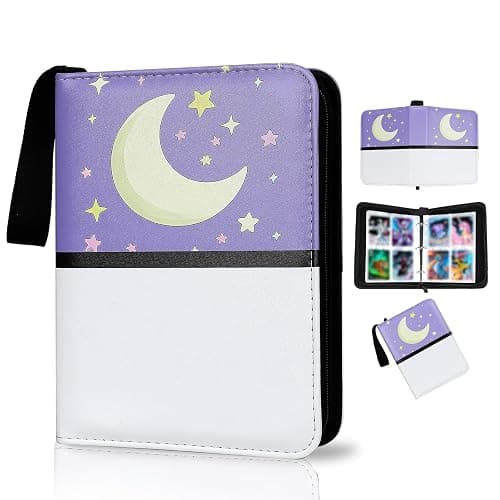 Collectible Trading Card Albums,4 Pocket Card Binder, 400 Double Sided Pocket,PU Premium Zip Trading Card Binder for TCG, MTG,Sports Cards (Purple White) - Image 1