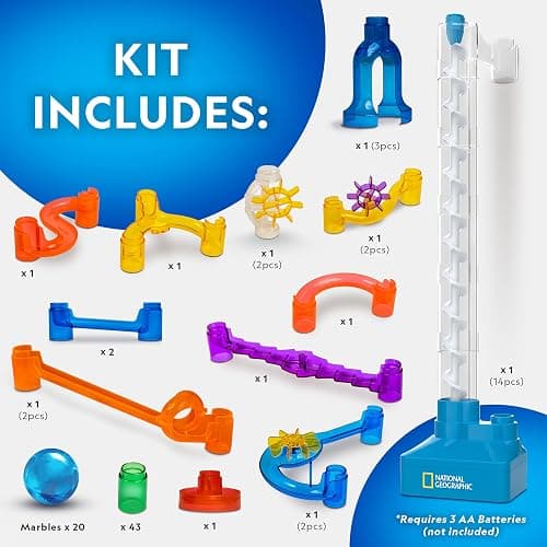 National Geographic Marble Run with Motorized Elevator - 95-Piece Marble Maze Kit with Motorized Spiral Lift, 20 Marbles, Perpetual Motion Machine, STEM Gifts for Boys and Girls, Kids Physics Toys thumbnail 5