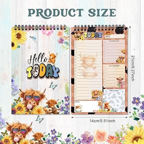 snaxuda To Do List Notepad - Highland Cow Spiral Memo Pads Work Planner Reminder Daily Planner Pad for Desk Accessories Office Supplies Work School,80 Sheets thumbnail 3