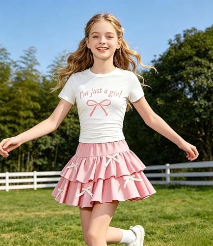 FJLSJSW Teenage Girls Puffy Skirt Set with Cute Bowknot Top Teen Summer Skirt Outfit Puffy Skirt for Teen Girls thumbnail 2