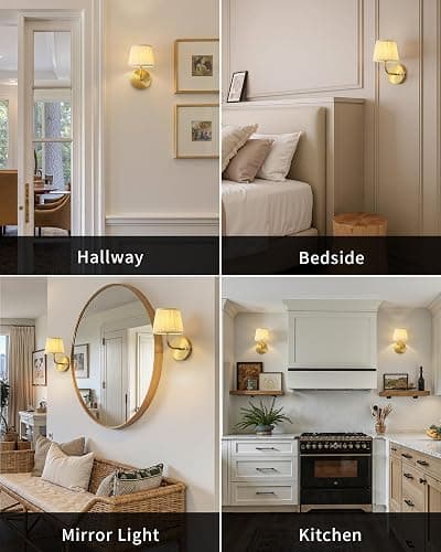 PUSU LED Cordless Gold H9.6 inch Small Wall Sconces Set of 2, Rechargeable 5200mAh Battery Operated Fabric Wall Lamp with Remote, Lighting for Living Room, Bedroom, Hallway, Bathroom, Stairs, Kitchen thumbnail 6