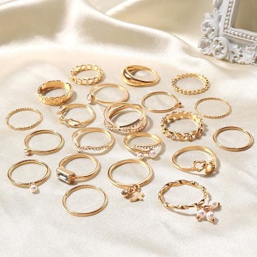 CHICUTIE Gold Knuckle Rings Set For Women Stackable Joint Finger Midi Rings Dainty Cubic Crystal Zirconia Simple Hollow Twist Cute Rings Pack Jewelry Gift thumbnail 5