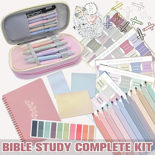Bible Study Supplies Kit for Women – Pink Bible Cover, Notebook, Tabs, Highlighters, Pens, Pen Case – Christian Gifts for Students, Beginners, BibleAccessories for Journaling thumbnail 6