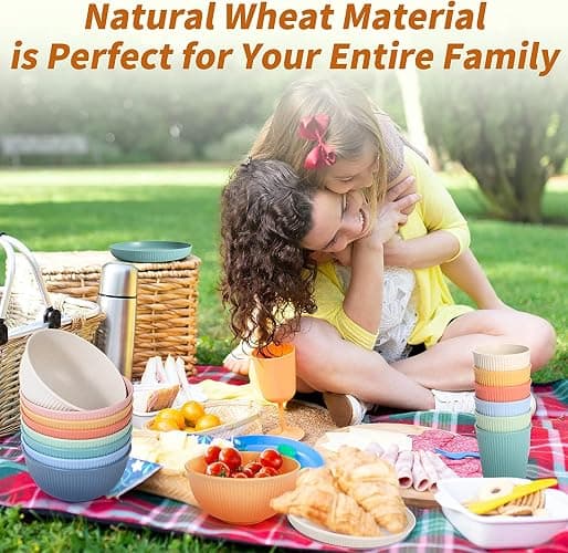 Becutlery Wheat Straw Dinnerware Sets, Unbreakable Dinnerware Set for 6,Reusable Lightweight Tableware Dinner Dishes, Bowls, Cups, tableware, 24pcs Dinnerware Microwave & Dishwasher & Kids Safe thumbnail 6