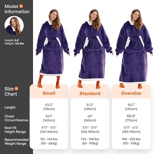 Giggling Getup Wearable Blanket Hoodie for Women Men Gifts for Women Mom Wife Sherpa Fleece Long Hooded Blanket Sweatshirt Cozy Sherpa Wearable Throw with Pocket & Sleeves for Adult Standard Purple thumbnail 4