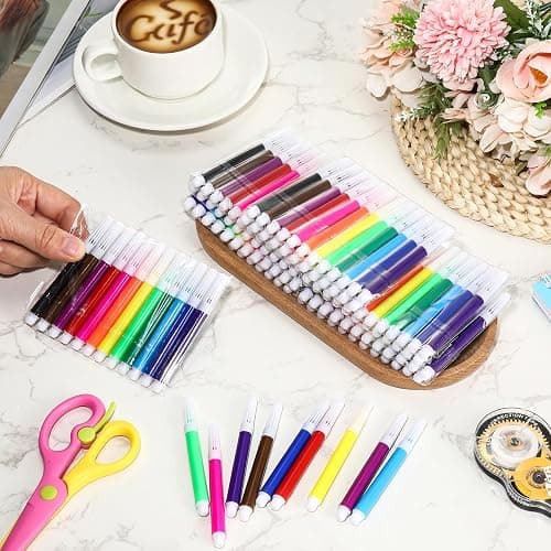 Watersay 144 Pcs Mini Markers Bulk, 3.4 Inch Colored Markers,12 Colors | Portable 3.4" Short Pen for Travel Office, Vibrant Watercolor Ink, Ideal for Adult School Art Projects, Multicolor Assorted thumbnail 2