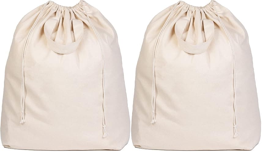 Canvas Laundry Bags - Extra Large, Heavy Duty, 100% Cotton Laundry Bag with Straps, Handles and Drawstring - College Dorm Laundry Bag in XL Size - Washable, Foldable Laundry Basket Liner (2 Pack) - 2 - Image 1