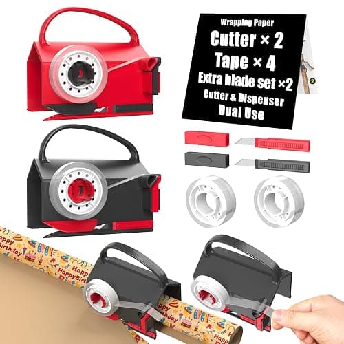 Wraprocut (2-Pack) Wrapping Paper Cutter & Tape Dispenser Dual Use with 4 Tapes,2 Replace Blades Kit for Christmas Gift Wrap Cutter Tool Paper Roll Holder Tube Sliding Slicing for Birthday Holiday. - Image 1