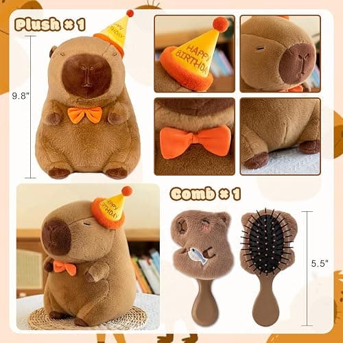 Capybara Plush Gifts for Girls, Including Capybara Water Bottle, Eye Mask, Comb, Wallet, Headband for Capybara Birthday Party Favor thumbnail 2