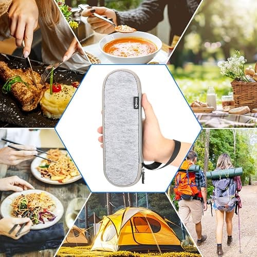 Cosmos Portable Travel Felt Tableware Carrying Storage Case Zipper Bag for Cutlery Kit Flatware Chopsticks Spoon Fork in Camping Travel Picnic Office thumbnail 7