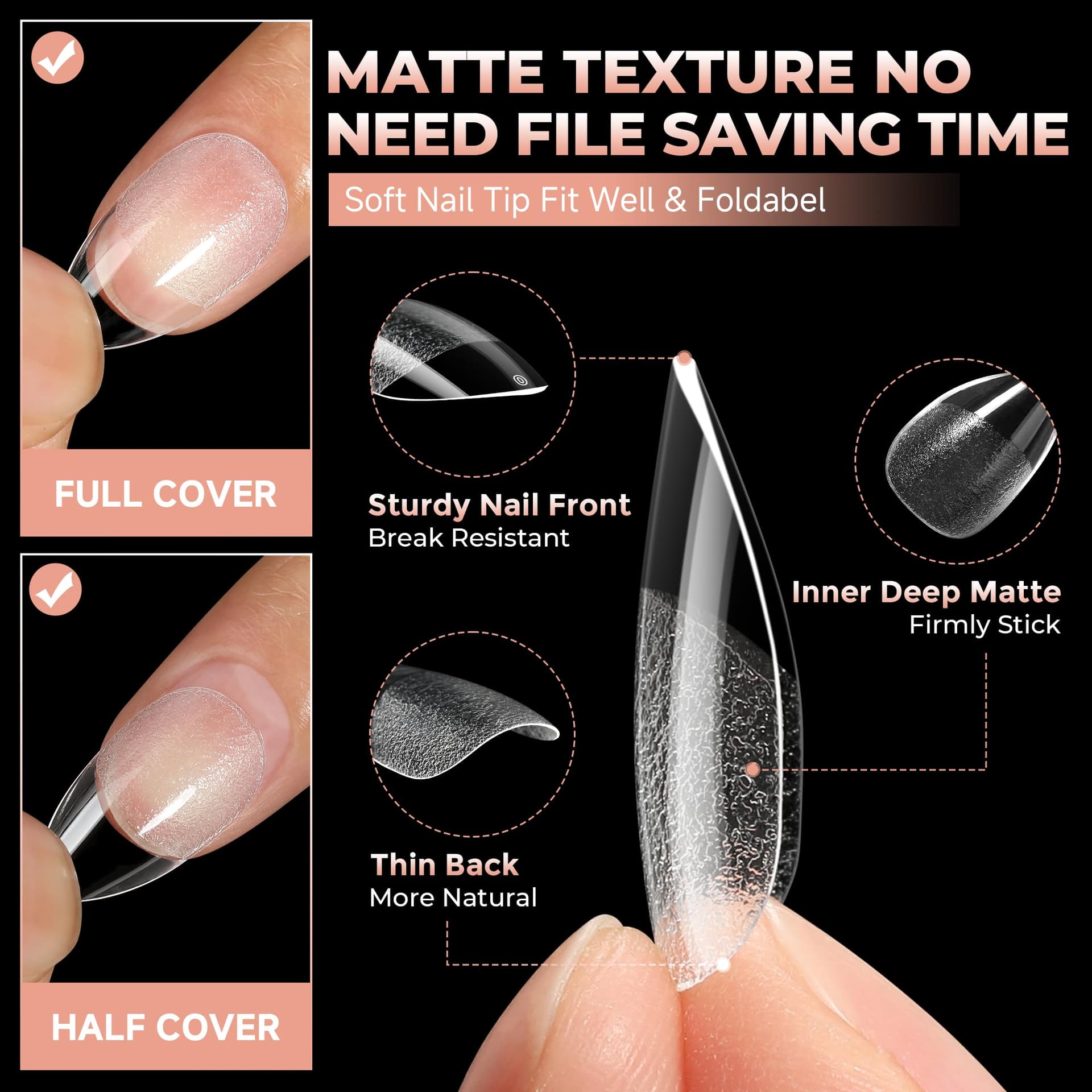 UNA GELLA Short Almond Gel Nail Tips Half Matte Short Almond Gel Nail Tips Full Cover Strong&Lasting Clear Gelly Acrylic False Nails Tips 120pcs DIY Nail Art Salon 12 Sizes for Women thumbnail 4