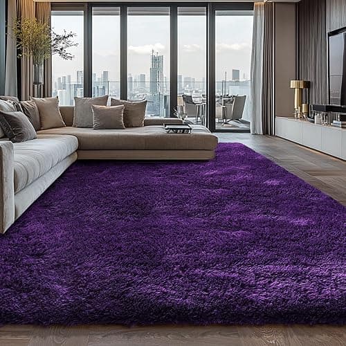 Shag Area Rugs for Bedroom Living Room,4X6 Ultra Soft Purple Fluffy Area Rugs for Dorm, Indoor Carpet Nursery Rugs for Kids Girls Room Home Decor,Purple thumbnail 3