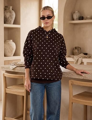 HOCANDY Women Polka Dot Hoodie Oversized Fleece Hooded Sweatshirt Long Sleeve Drop Shoulder Graphic Print Hoodies with Pocket thumbnail 6