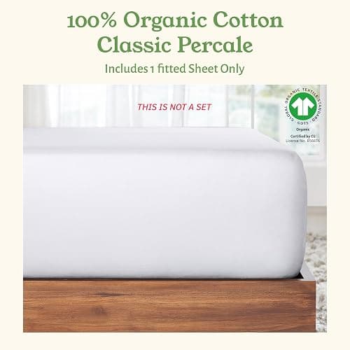 California Design Den 100% Organic Cotton Fitted Sheet Queen Size Only - Percale Queen Deep Pocket Fitted Sheet, Lightweight, Snug-Fit, Crisp, Durable - White thumbnail 3