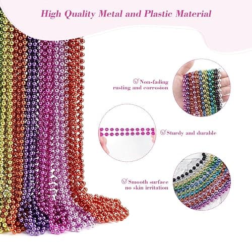 YAXINRUI 72 PCS Mardi Gras Beads Necklaces, 33 Inch 12 Colors Party Bead Necklace for Mardi Gras, Christmas, St. Patrick's Day, Throw Beaded Party Favors in 12 Shiny Metallic Colors thumbnail 3