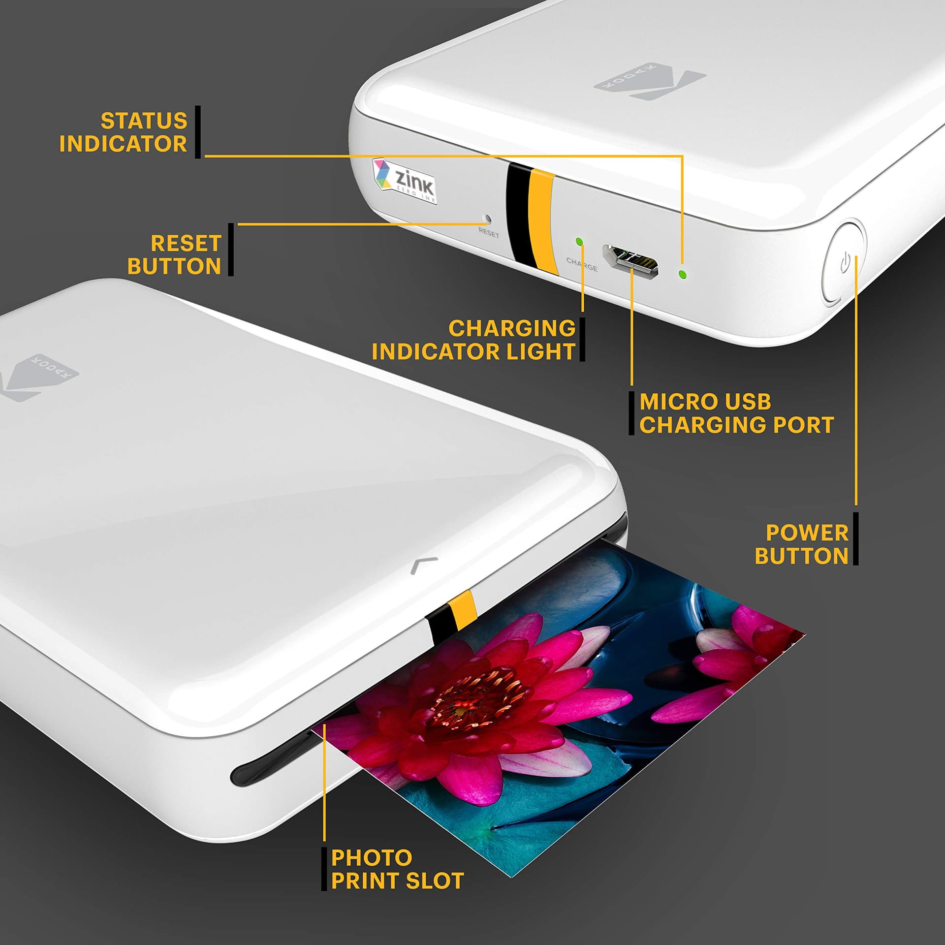 Kodak Step stampante Stampante fotografica portatile, wireless, tecnologia ZINK Zero Ink, app Kodak gratuita per iOS e Android | Stampa foto adesive 2"x3" da dispositivi Bluetooth o NFC, Bianco thumbnail 6