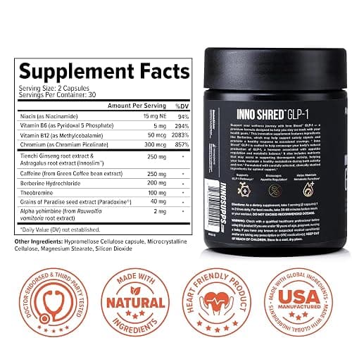 Inno Supps Inno Shred™ GLP-1 | Thermogenic Support + Appetite Support + Energy* | Berberine + Chromium | 60 Capsules. 30 Servings. thumbnail 2