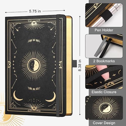 LOAPEM Lined Journal for Women Men, 192 Pages A5 Notebook Journal, Hardcover Notebook with 100Gsm Thick Pages, Leather Note Book for Writing, Travel, Business, Office, Prayer 5.7 x 8.3,Black thumbnail 3