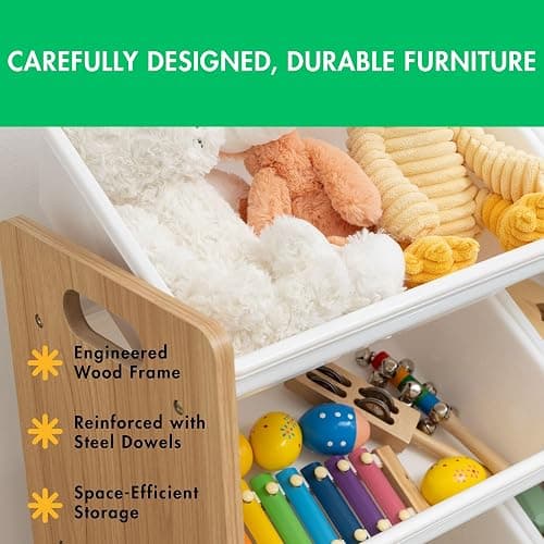 Humble Crew Supersized Toy Storage Organizer with 16 Removable Bins, Natural/White – Large Toy Storage for Toddlers Ideal for Kids' Rooms, Playrooms, and Nurseries - Modern Toy Bins for Kids thumbnail 6