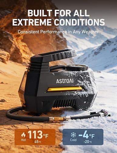 AstroAI AIRUN H Tire Inflator Portable Air Compressor, 12V DC Tire Inflator, Auto Shut-Off with Digital Pressure Gauge & LED Light, Fast Inflation for Ca, Motorcycle, Bike Tires, 9.8Ft Cord, Yellow thumbnail 6