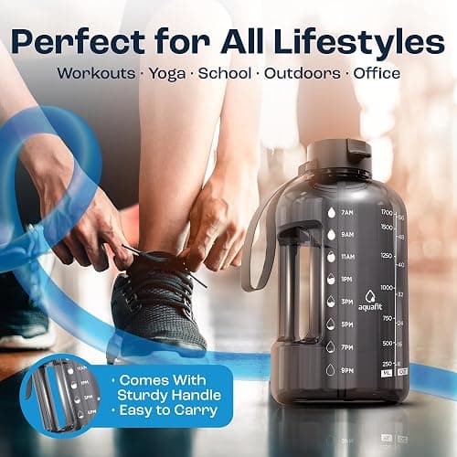 AQUAFIT 64 oz Water Bottle with Time Marker - Straw & Chug Lid - BPA Free Half Gallon Gym Water Bottle with Handle - Big Gallon Jug (Gray, 64 Ounces) thumbnail 6