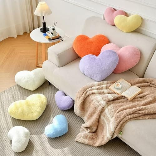 IREMATE Heart Pillow Pink Throw Pillows Decorative Pillows for Bed Couch Cute Faux Rabbit Fur Small Pillow for Women Valentine Anniversary Fall Halloween Christmas Home Decor (Mini, 13"x10") thumbnail 5