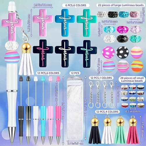 SytuHete 12 Pieces Beadable Pens Bulk with Colorful Silicone Beads for DIY Pen Making Kit Smooth Writing Beaded Pen for Women Kids Students Office School(Jesus) thumbnail 3