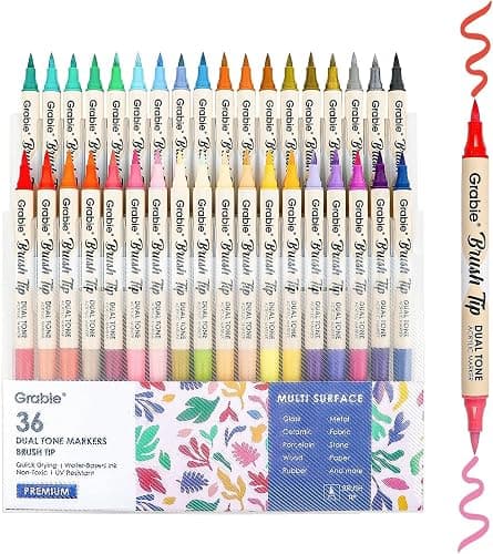 Grabie 72 Colors Acrylic Paint Markers, Soft Brush Tip Acrylic Markers Set, Water Based Acrylic Markers for Wood, Fabric, Canvas, Glass, Stone, Rock Painting and DIY Crafts Art Supplies, Set of 36 - Image 1
