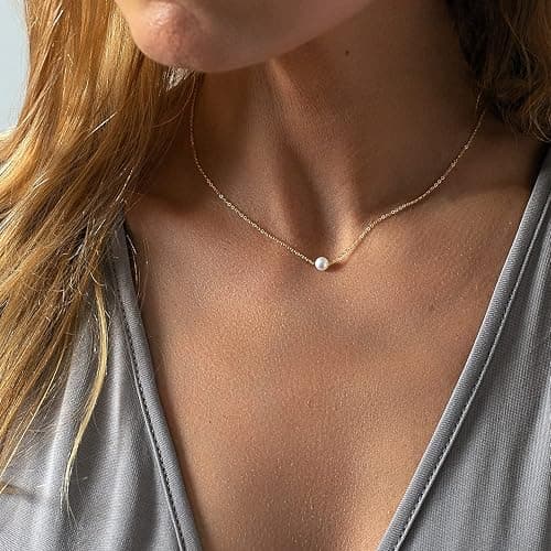 Pearl Necklaces for Women,14K Real Gold Plated Dainty Cute Pearl Necklace for Women Handmade Pearl Chain Necklace Everyday Jewelry Gift thumbnail 4