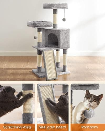 Feandrea Cat Tree, 45.3-Inch Cat Tower, Plush Condo with Scratching Post, Ramp, Perch, Spacious Cave, for Small Space, Light Gray UPCT141W01 thumbnail 7