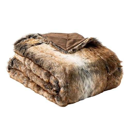 BATTILO HOME Luxury Brown Faux Fur Blanket Thick Warm Elegant Cozy Fuzzy Throw for Couch, Bed, Sofa Fluffy Blankets Decorative Reversible to Plush Velvet, 50"x60" thumbnail 6
