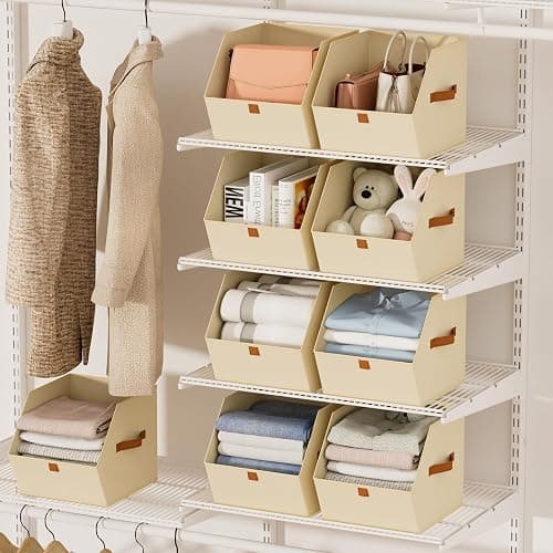 Homsorout Fabric Closet Storage Cubes - 6 Pack Square Storage Bins with Dual Handles for Clothes, Towels, Toys, Cube Storage Organizers for Bedroom, Nursery, Shelves, Closet, Small Spaces, Beige thumbnail 8