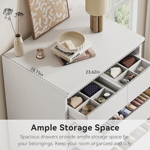 Jocoevol White Tall 6 Drawer Dresser for Bedroom,Dressers & Chests of Drawers with Jewelry Storage,Wood Storage Dresser with Deep Drawers for Living Room Hallway Entryway(40.75" L*23.62" W*15.75") thumbnail 7