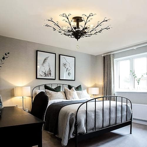 CVKASH 5 - Light Vintage Small Crystal Chandelier Modern Semi Flush Mount Ceiling Light Fixture Chandelier Lighting for Kitchen Bedroom Living Room Dining Room Hallway Foyer（Black） thumbnail 7