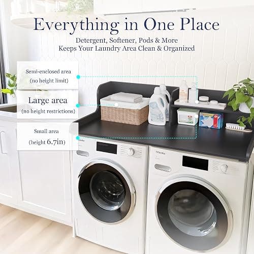 DTK Washer Dryer Wood Countertop with Shelf, Laundry Topper with Non-Slip Mat,27.55" Depth x 54" Width Dryer Covers for The Top with Edge Rails, Black thumbnail 4